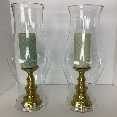 8038 Pair of Vintage Brass Large Hurricane Globes