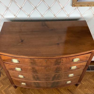 8041 Antique Sheraton Bow Front Paneled End Chest of Drawer