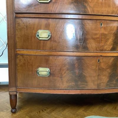 8041 Antique Sheraton Bow Front Paneled End Chest of Drawer