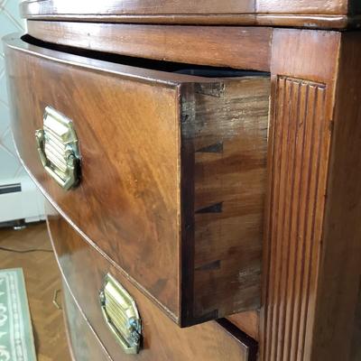 8041 Antique Sheraton Bow Front Paneled End Chest of Drawer