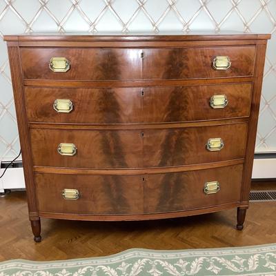 8041 Antique Sheraton Bow Front Paneled End Chest of Drawer