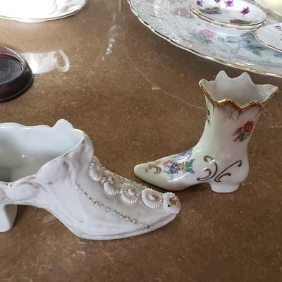 Antique porcelain shoe and boot