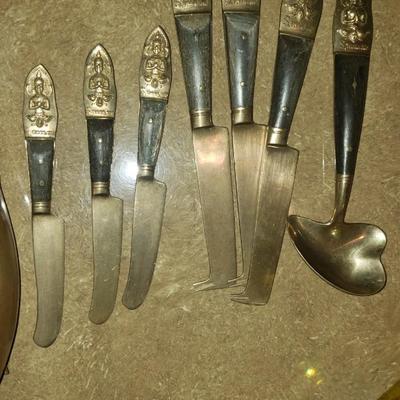 Vintage Thai Brass and Salad spoon and fork Buddha
