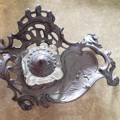 Ornate solid brass Victorian Ink well