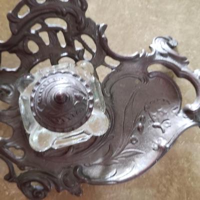 Ornate solid brass Victorian Ink well
