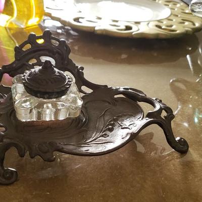 Ornate solid brass Victorian Ink well