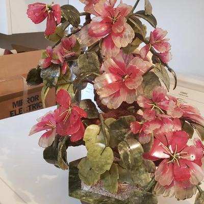 Vintage Chinoiserie potted glass flowers 18" tall!