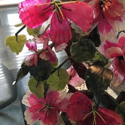 Vintage Chinoiserie potted glass flowers 18" tall!
