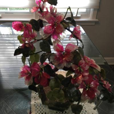 Vintage Chinoiserie potted glass flowers 18" tall!