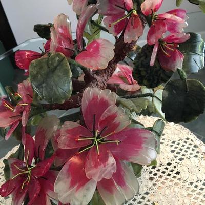 Vintage Chinoiserie potted glass flowers 18" tall!