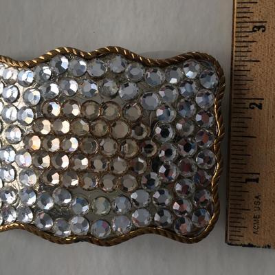 2 tone rhinestone german silver belt buckle.