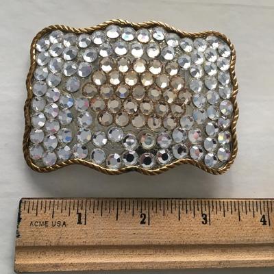 2 tone rhinestone german silver belt buckle.