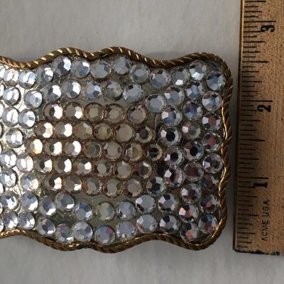 2 tone rhinestone german silver belt buckle.