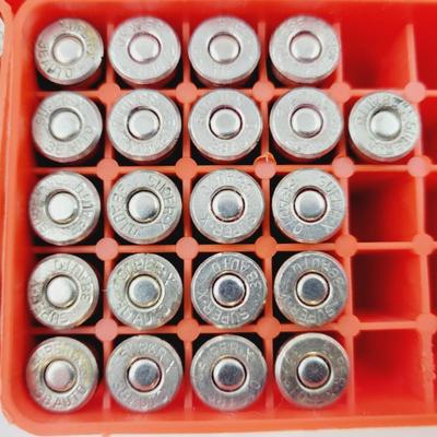 SUPER X .38 AUTOMATIC AMMO W/ PLASTIC STORAGE CONTAINERS