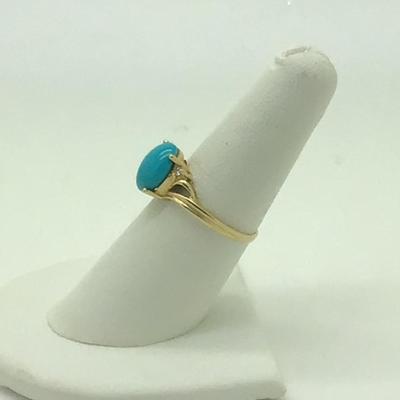 #8292 14K Yellow Gold Turquoise & Diamond Ladies Ring