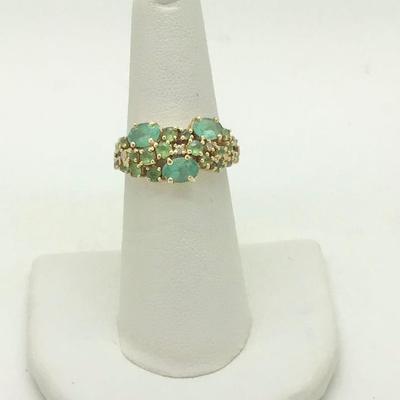 #8296 14K Yellow Gold Emerald, Peridot & Diamond Cluster Ring