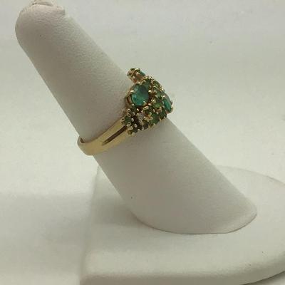 #8296 14K Yellow Gold Emerald, Peridot & Diamond Cluster Ring