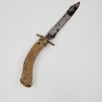 ANTIQUE ANTLER HUNTING KNIFE