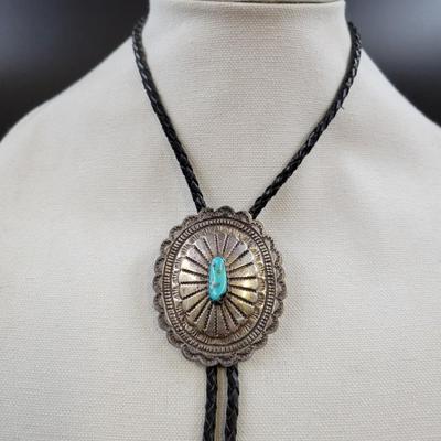SILVER & TURQUOISE ADJUSTABLE BOLO TIE