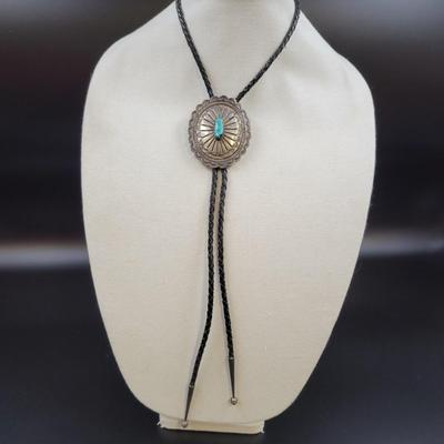 SILVER & TURQUOISE ADJUSTABLE BOLO TIE
