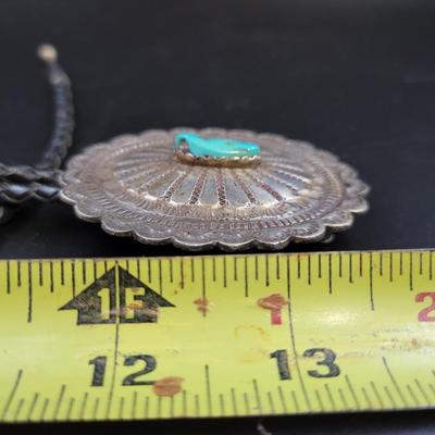 SILVER & TURQUOISE ADJUSTABLE BOLO TIE