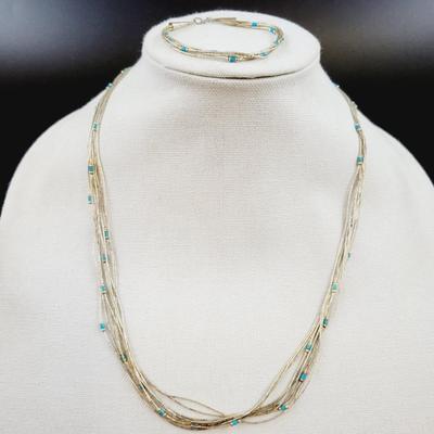 SILVER & TURQUOISE NATIVE ARTISTRY NECKLACE & BRACELET SET