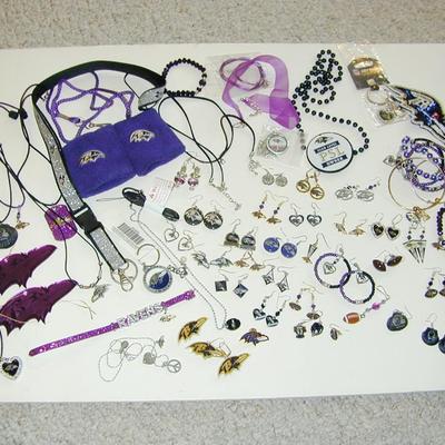 Large Lot Of Ravens Related Jewelry Items
