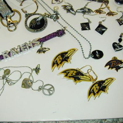 Large Lot Of Ravens Related Jewelry Items