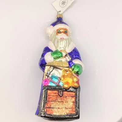 Lot 1342 Christopher Radko Glass Ornament, 1996 Santa in Blue Toy Chest  with box