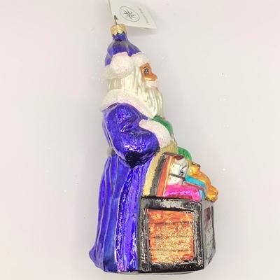 Lot 1342 Christopher Radko Glass Ornament, 1996 Santa in Blue Toy Chest  with box