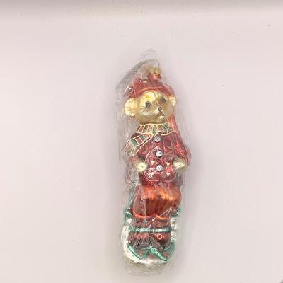 Lot 1354. Christopher Radko Glass Ornament, 1997 Muffy Vanderbilt Bear Sledding and Skiddadlin, NEW IN PKG