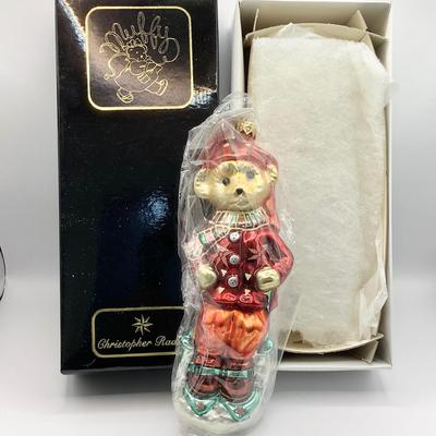 Lot 1354. Christopher Radko Glass Ornament, 1997 Muffy Vanderbilt Bear Sledding and Skiddadlin, NEW IN PKG