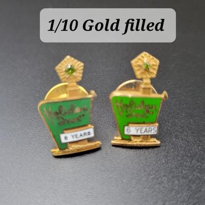 HOLIDAY INN YEARS OF SERVICE PINS w/ STONES - 2 GOLD FILLED
