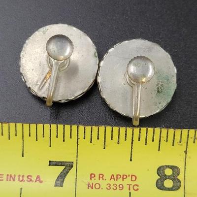 1930s HAND PAINTED ENAMEL CLIP ON EARRINGS