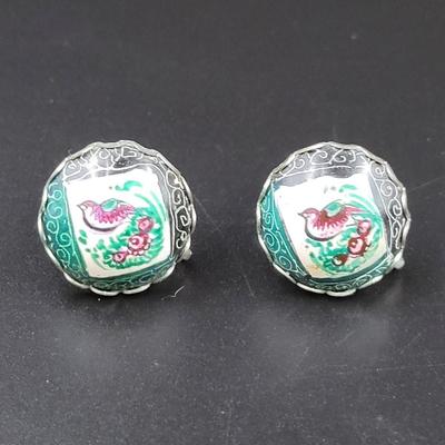 1930s HAND PAINTED ENAMEL CLIP ON EARRINGS