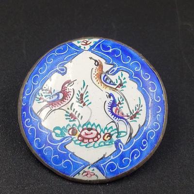 1930s HAND PAINTED ENAMEL BROOCH PIN