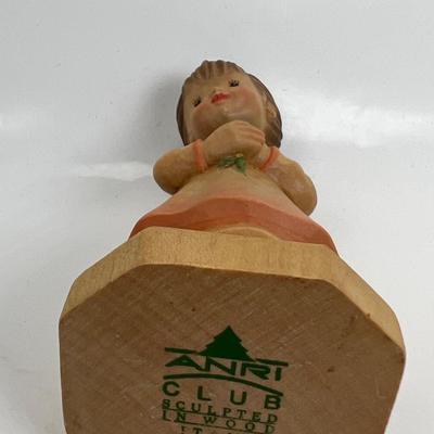 Anri Italian Wood Carving  "Club girl with flower"