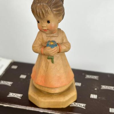 Anri Italian Wood Carving  "Club girl with flower"