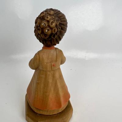 Anri Italian Wood Carving  "Club girl with flower"