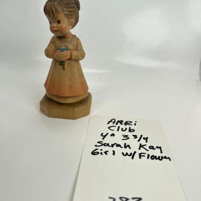 Anri Italian Wood Carving  "Club girl with flower"