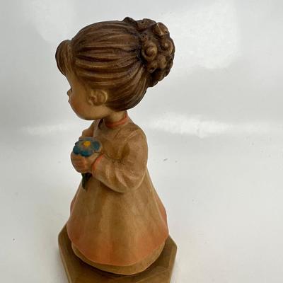 Anri Italian Wood Carving  "Club girl with flower"
