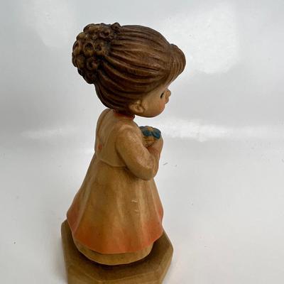Anri Italian Wood Carving  "Club girl with flower"