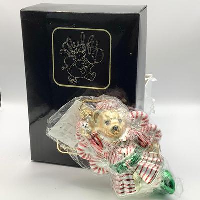 Lot. 1357 Christopher Radko Glass Ornament, 1997 Muffy Vanderbilt Bear, Rogersâ€™s Garden Exclusive Candy Câ€™Angel NEW IN PKG