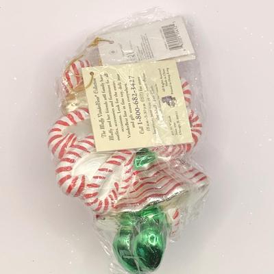 Lot. 1357 Christopher Radko Glass Ornament, 1997 Muffy Vanderbilt Bear, Rogersâ€™s Garden Exclusive Candy Câ€™Angel NEW IN PKG