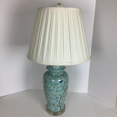 8054 Large Seafoam Green Bird Motif Porcelain 30â€  Temple Jar Table Lamp