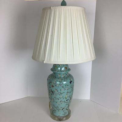 8055 Large Seafoam Green Bird Motif Porcelain 30â€  Temple Jar Table Lamp