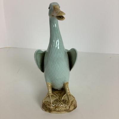 8057 Pair of Asian Celadon Glazed Ceramic Duck Figures
