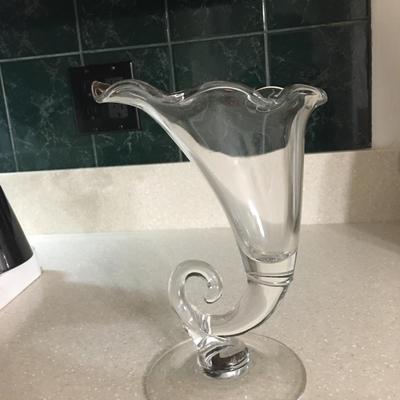 Vintage Cornucopia design clear glass vase