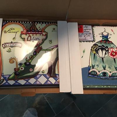 Pair of Wendy Costa Tile Trivets 8" square