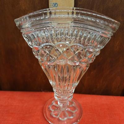 Heavy Solid Glass Fan Vase